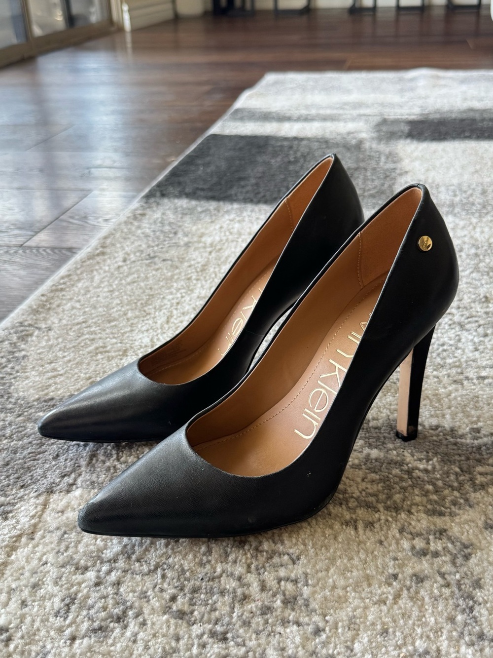Calvin Klein Black Leather Pointed Stiletto Heels
